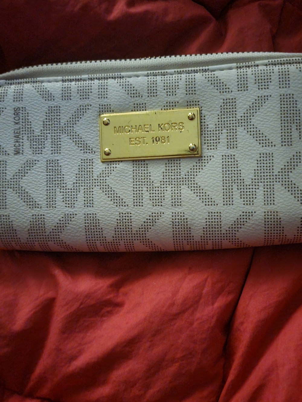 Michael Kors Cream and Gold MK Plaque Continental Zip Wallet